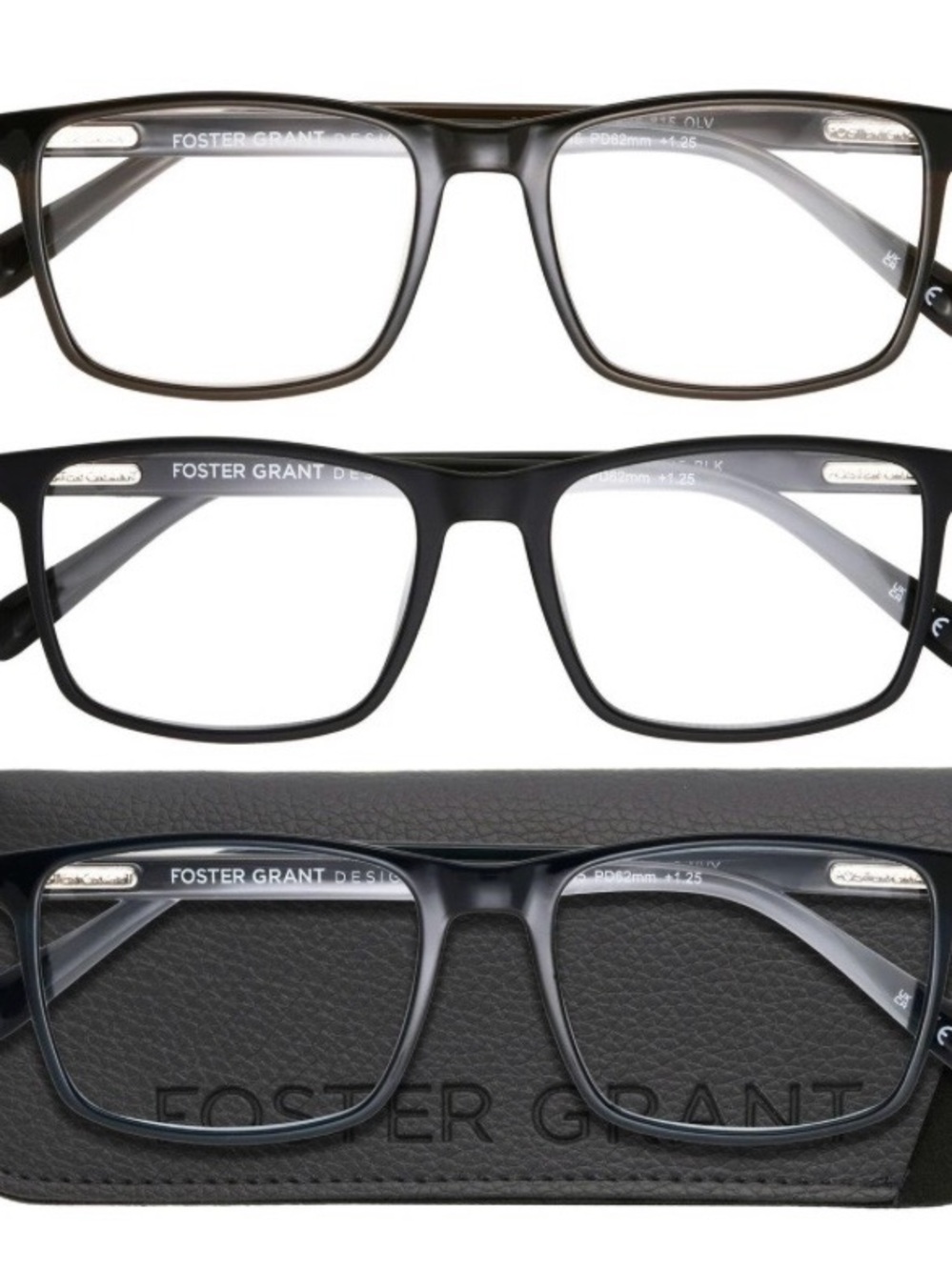 Foster Grant Men Reading Glasses +1.75 3-Pack Black Blue Brown NIB